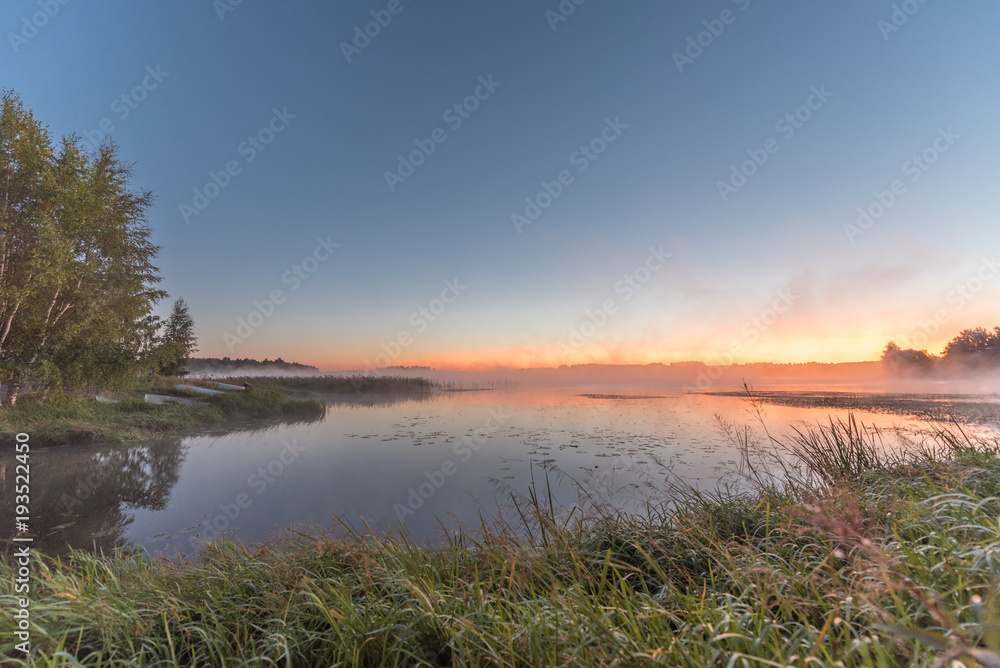 Morning mist on lake Vanaja, Finland