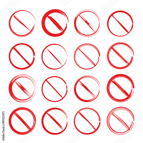 red hand drawn stop and prohibited symbols