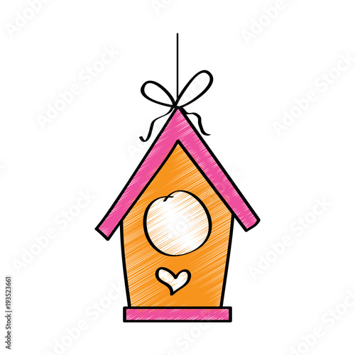 wooden bird house hanging of a rope vector illustration drawing design color