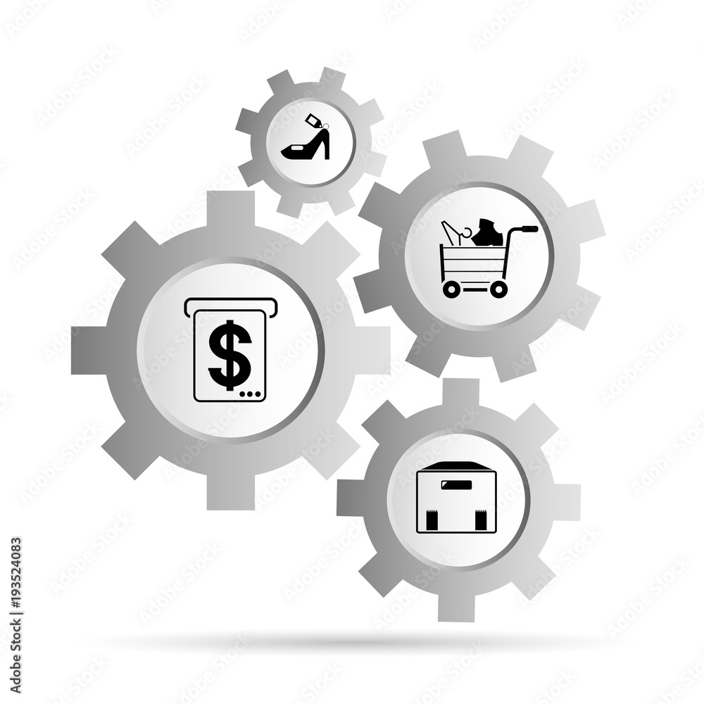 shopping and e commerce icons in gear diagram shopping and e commerce icons in gear diagram