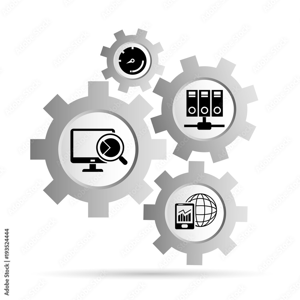 network and information technology icons in gear diagram network and information technology icons in gear diagram