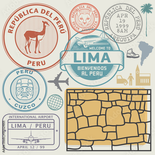 Travel stamps or symbols set Peru