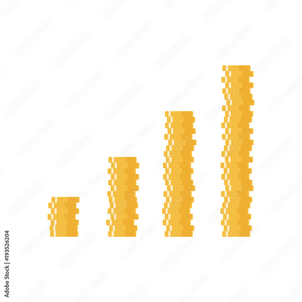 Stack of golden coin like income graph growth concept. Income increase, financial strategy, Coins icon. Vector illustration