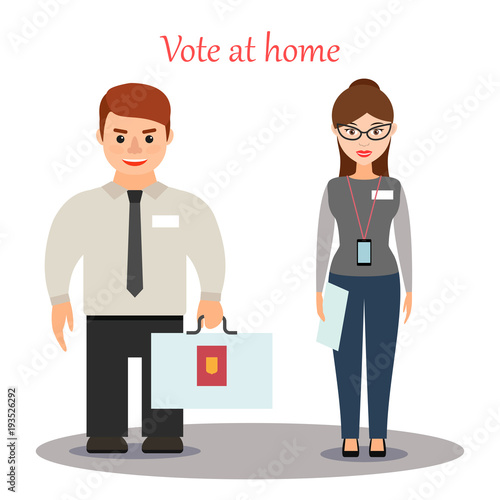Members of the election Commission with a portable box for voting. Vector.
