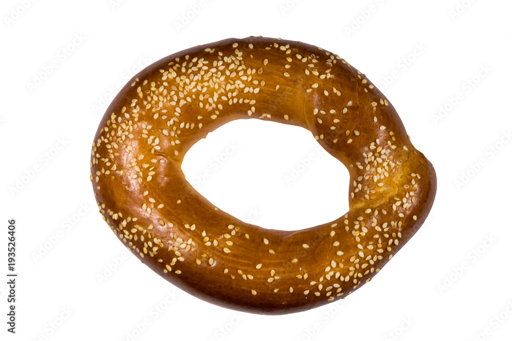 Bagel with sesame seeds isolated on white background Bagel with sesame seeds isolated on white background