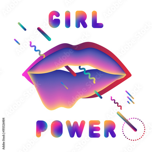 Vector ultramodern poster "Girl Power" made of fluid gradient letters and lips.