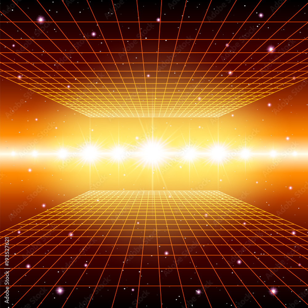 Retro neon background with 80s styled laser grid and stars Stock Vector ...