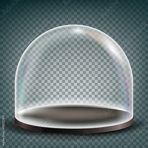 Glass Dome Vector. Exhibition Design Element. Sphere Lid. Realistic 3D Isolated On Transparent Background Illustration