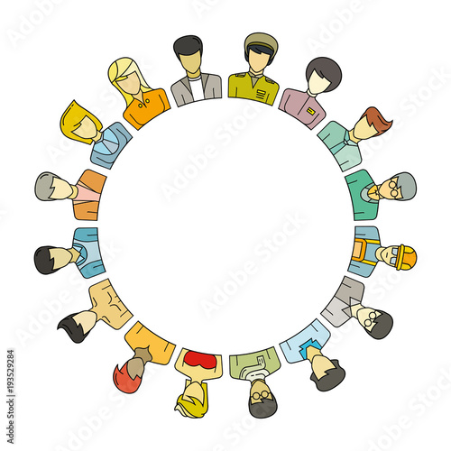 group of people around blank circle for career and community concept