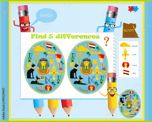 Find the differences in the children's game on the Egyptian theme