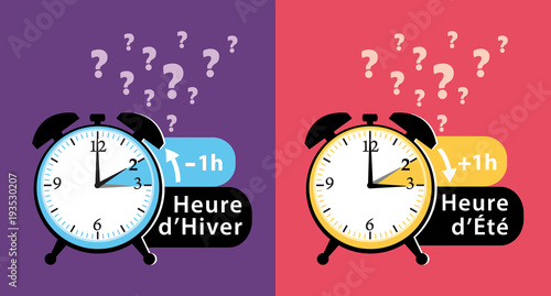 Changement d'heure. Rythme alterné heure d'hiver et heure d'été. Date et question de société. Illustration II.