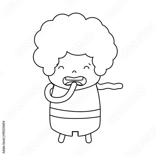 line boy with curly hair and disgusted face