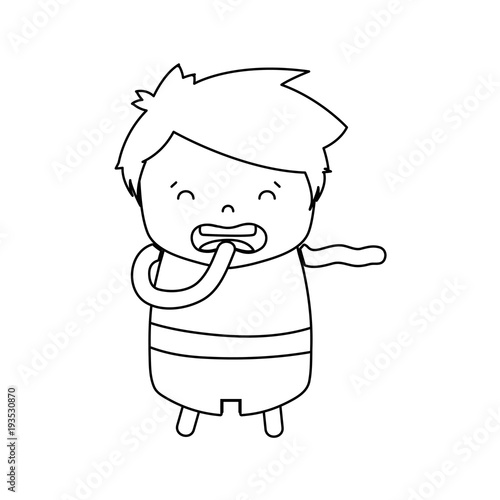 line boy with hairstyle design and disgusted face