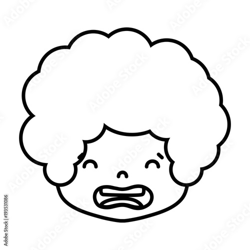 line boy head with curly hair and disgusted face