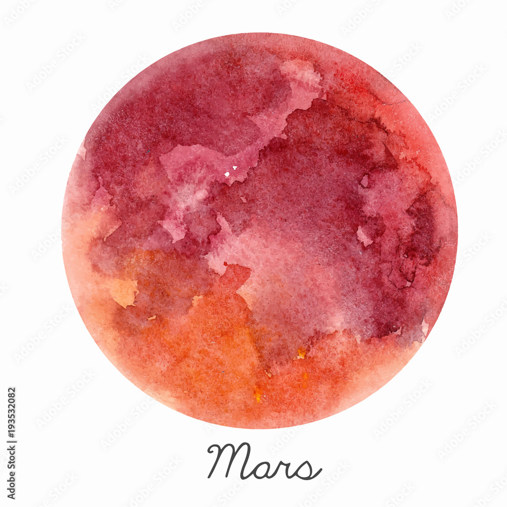 Fototapeta premium Watercolor Mars planet vector illustration