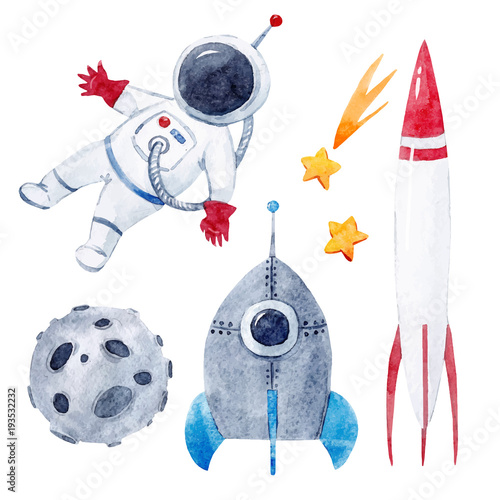 Watercolor baby space vector set