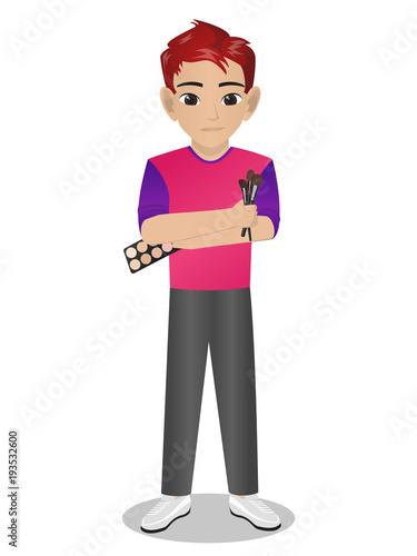 Male Make Up Artist Holding Brush and Eyeshadow 