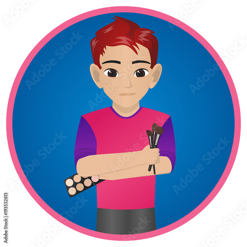 Male Make Up Artist Holding Brush and Eyeshadow 