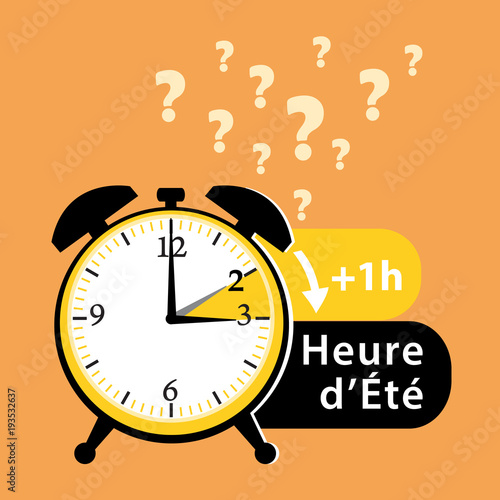 Question date heure d'été. Changement d'heure. Illustration vectorielle.