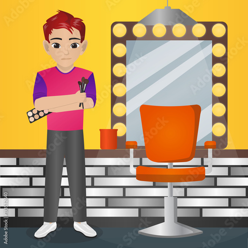 Male Make Up Artist Holding Brush and Eyeshadow 