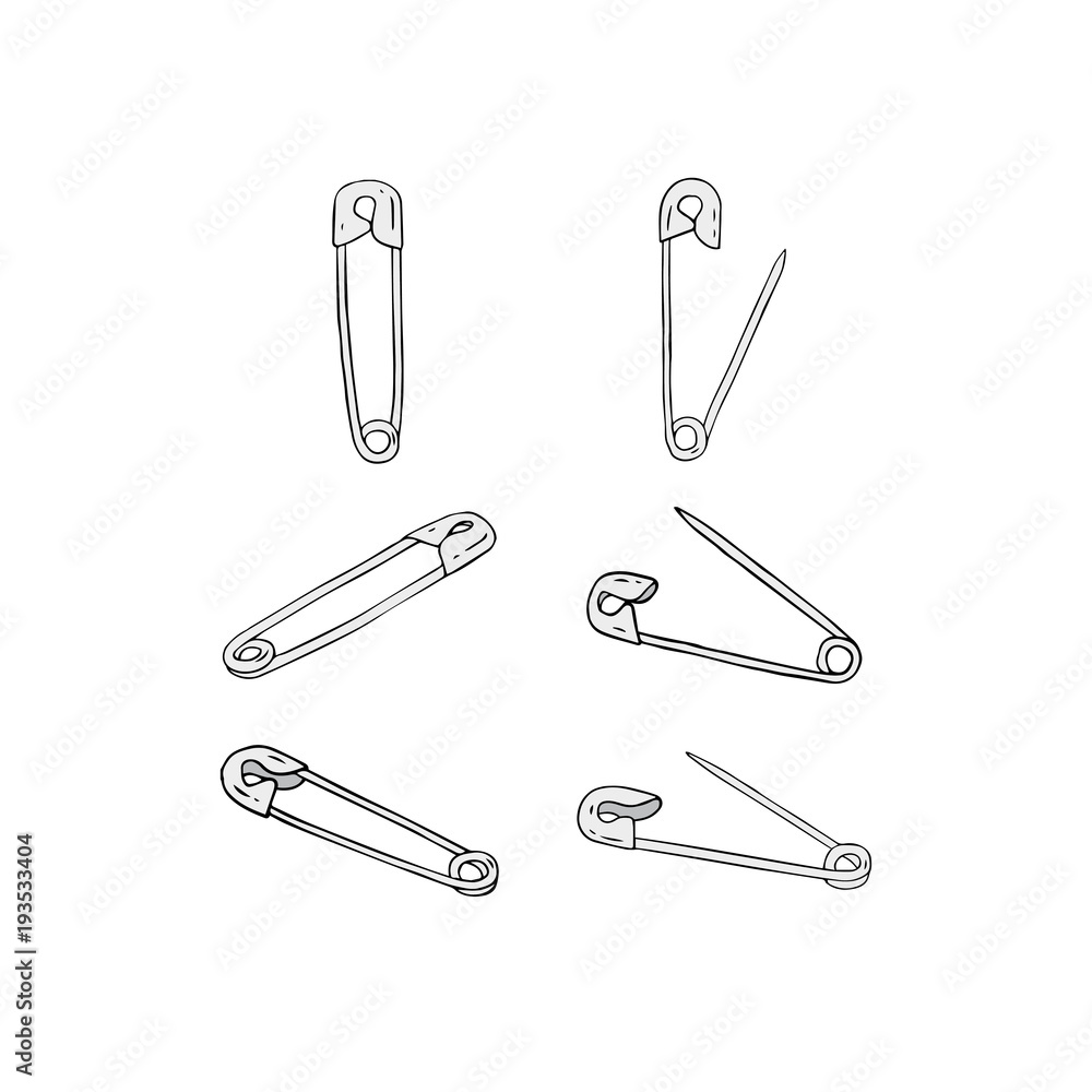 Hand drawn vector illustration of safety pin on white background.
Hand drawn vector illustration of safety pin on white background.