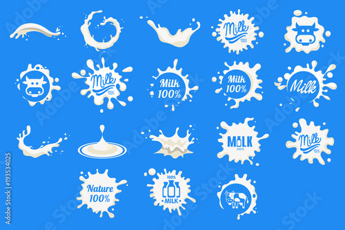 Murais de parede Collection of dairy and milk product logos, fresh natural food emblem design, mi