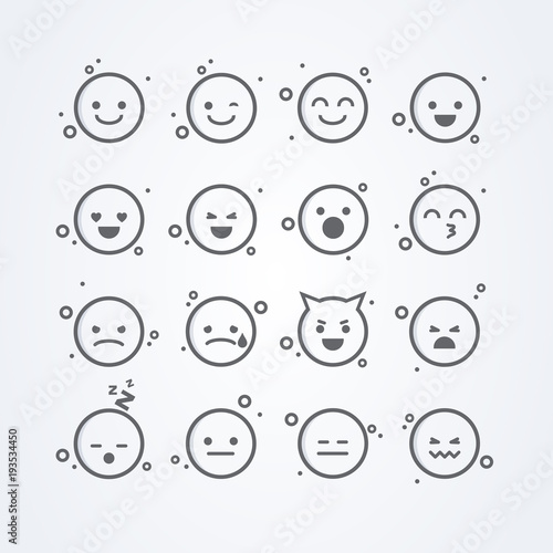 Vector illustration abstract isolated funny flat style emoji or emoticon speech bubble icon set on white background