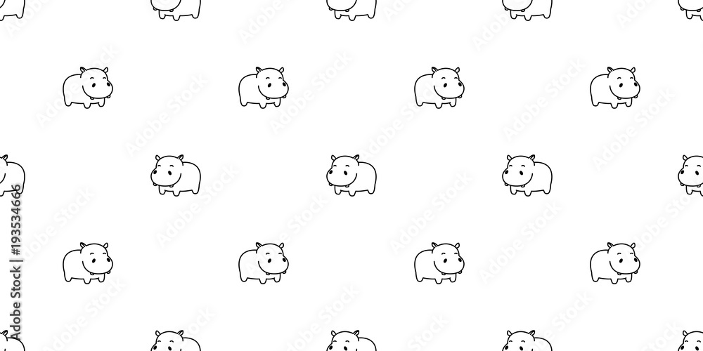 Hippo Seamless Pattern hippopotamus vector isolated wallpaper background brown