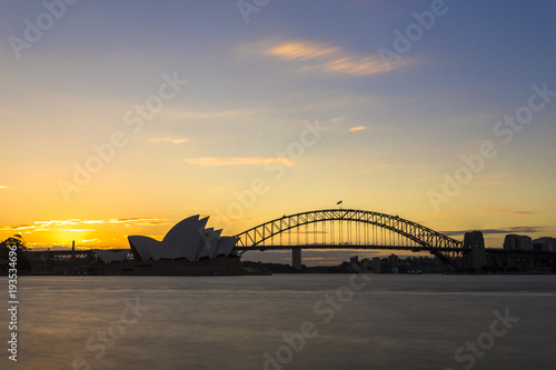Sydney skyline with harbour bridge linking south sydney city and north sydney city and opera house