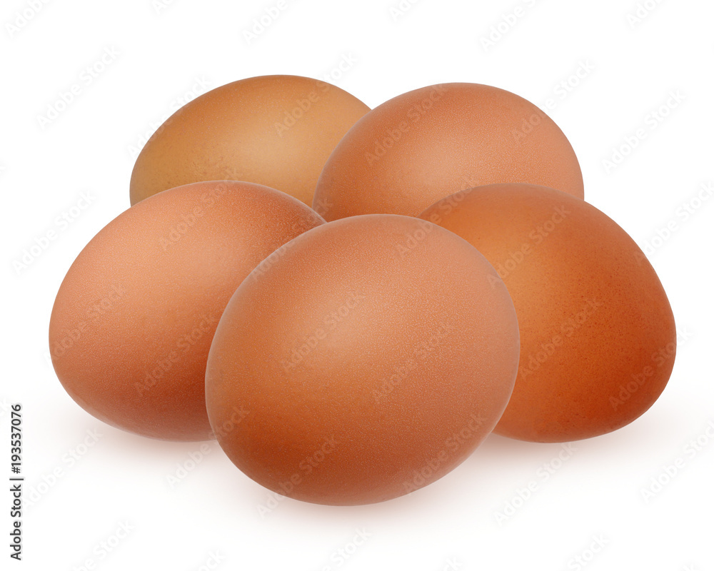 Five brown chicken egg isolated on white background Five brown chicken egg isolated on white background