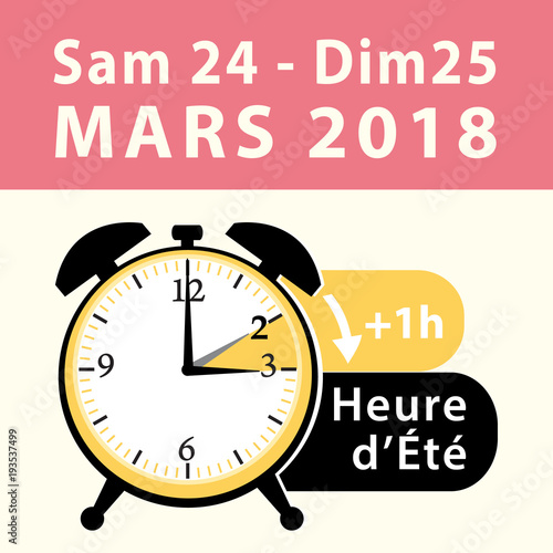 Date du passage à l'heure d'été 2018. Illustration vectorielle. Français.