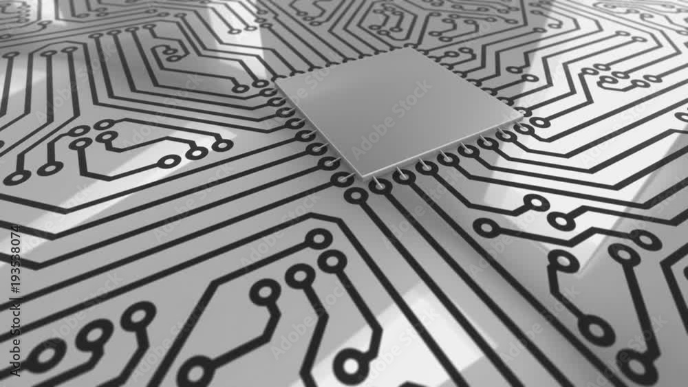 Seamless looping 3d animated text “Black Friday” landing on a computer circuit board and triggering a green shockwave in 4K resolution