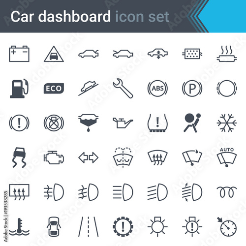 Car dashboard interface and indicators icon set - service maintenance vector symbols