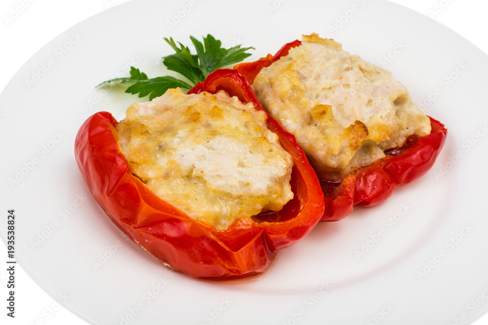 Dietary protein dish. Bulgarian pepper stuffed with meat