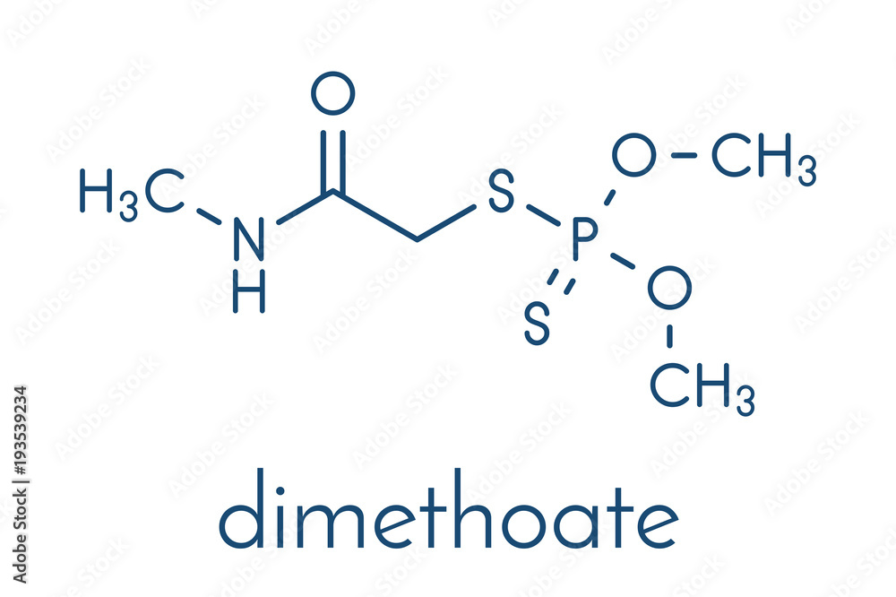 Dimethoate insecticide molecule. Skeletal formula. Dimethoate insecticide molecule. Skeletal formula.