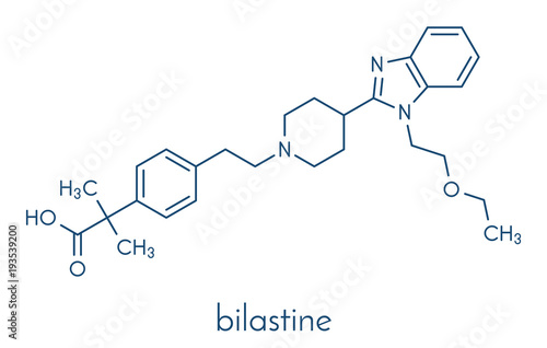 Bilastine antihistamine drug molecule. Skeletal formula.
