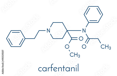 Carfentanil (carfentanyl) synthetic opioid drug molecule. Skeletal formula.