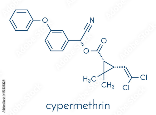 Cypermethrin insecticide molecule. Skeletal formula.