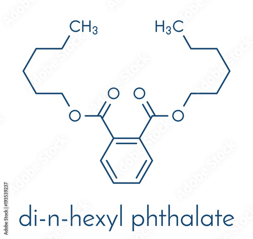 Di-n-hexyl phthalate (DNHP) plasticizer molecule. Skeletal formula.