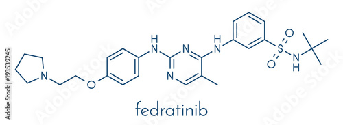Fedratinib cancer drug molecule. Skeletal formula.
