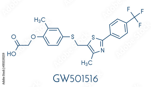 GW501516 (endurobol) performance enhancing drug molecule (illegal). Skeletal formula.
