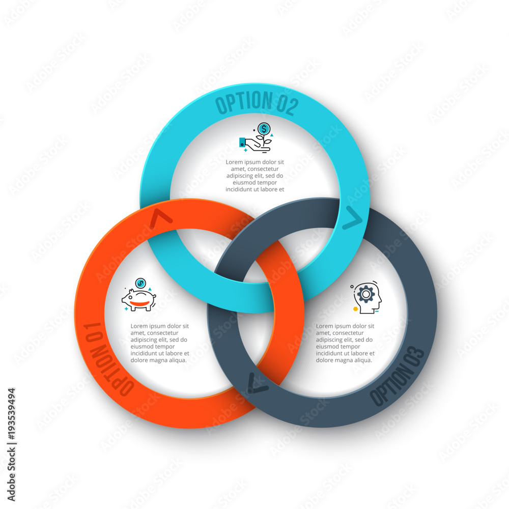 Business data visualization. Abstract rings of cycle diagram with 3 ...