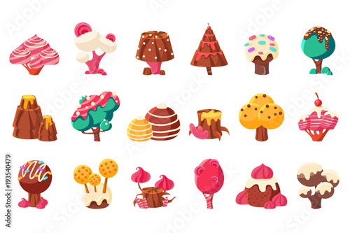 Fantasy nature landscape elements, sweet candy land vector Illustrations on a white background photo