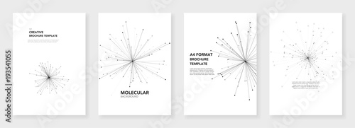 Minimal brochure templates. Molecule models on white background. Technology sci-fi or medical concept, abstract vector design. Templates for flyer, leaflet, brochure, report, presentation, advertising