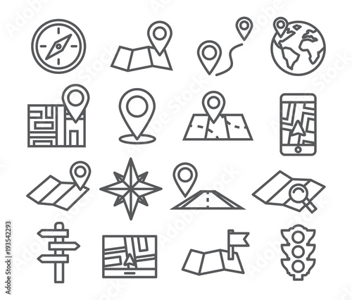Navigation and Map line icons