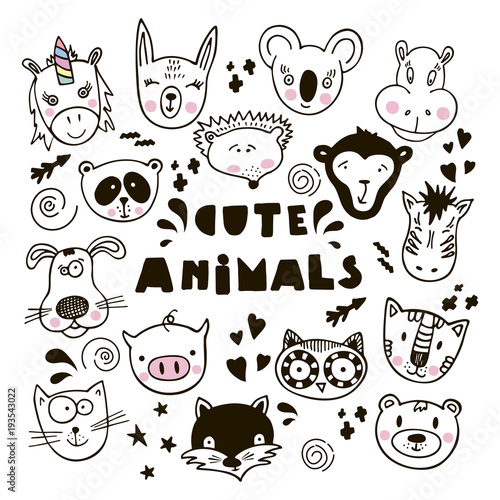 Hand drawn animals, simple design.