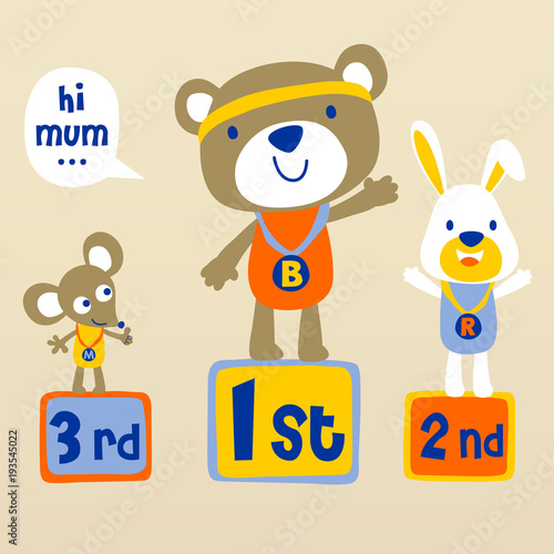 Funny  animals cartoon on podium