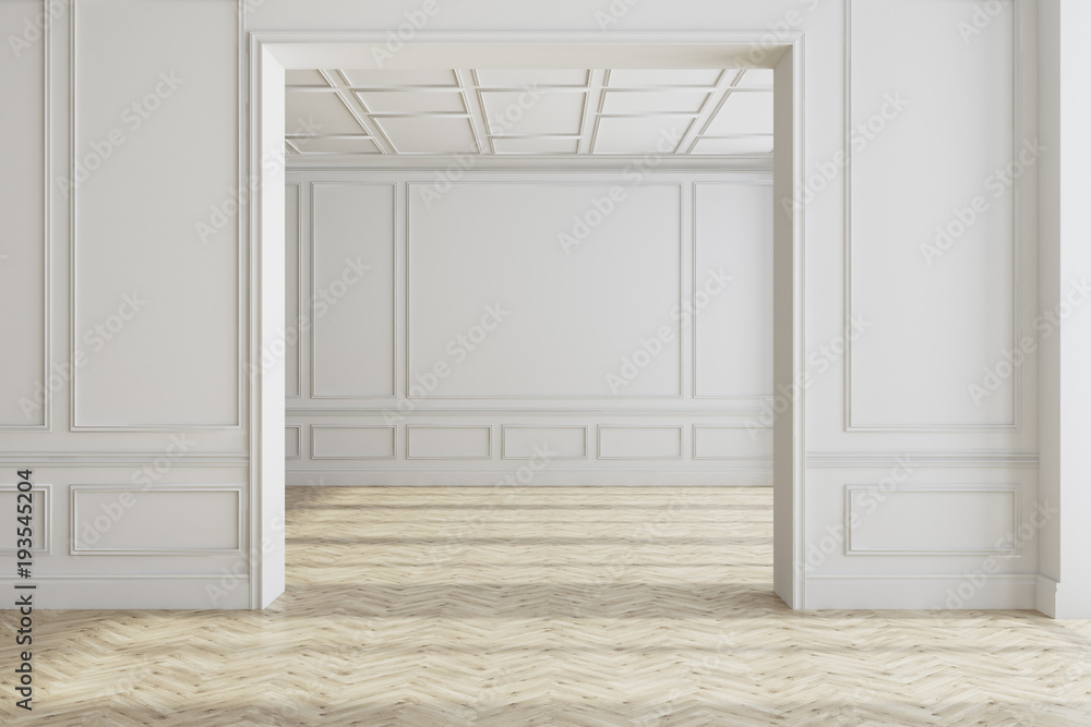 White empty room interior, wooden floor Stock Photo | Adobe Stock