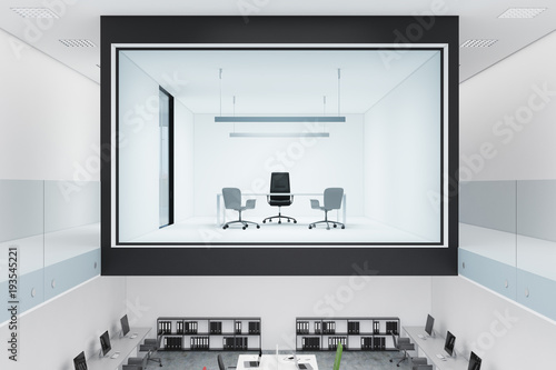 Glass and white wall boss office interior