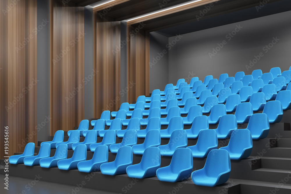 Fototapeta premium Cinema interior corner, blue chairs